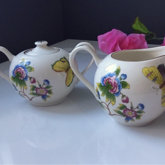 Grace Tea Ware Cream and Sugar with Flowers, Butterflies - Picture 6 of 6